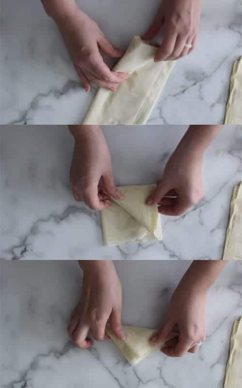 Image of vegan apple turnover folds 4-6 to keep spiced apple filling secure