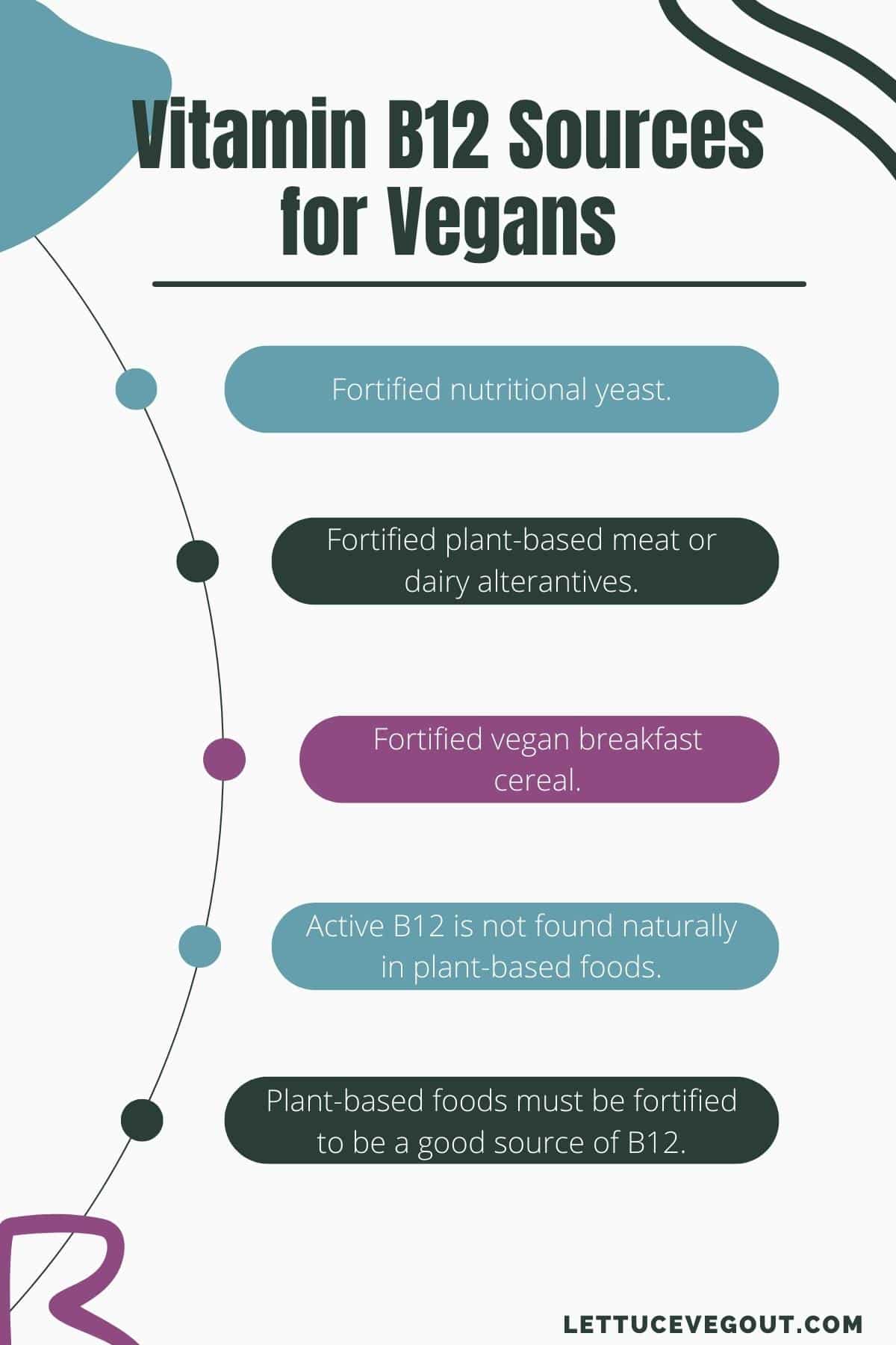 Infographic with list of vitamin B12 foods for vegans.