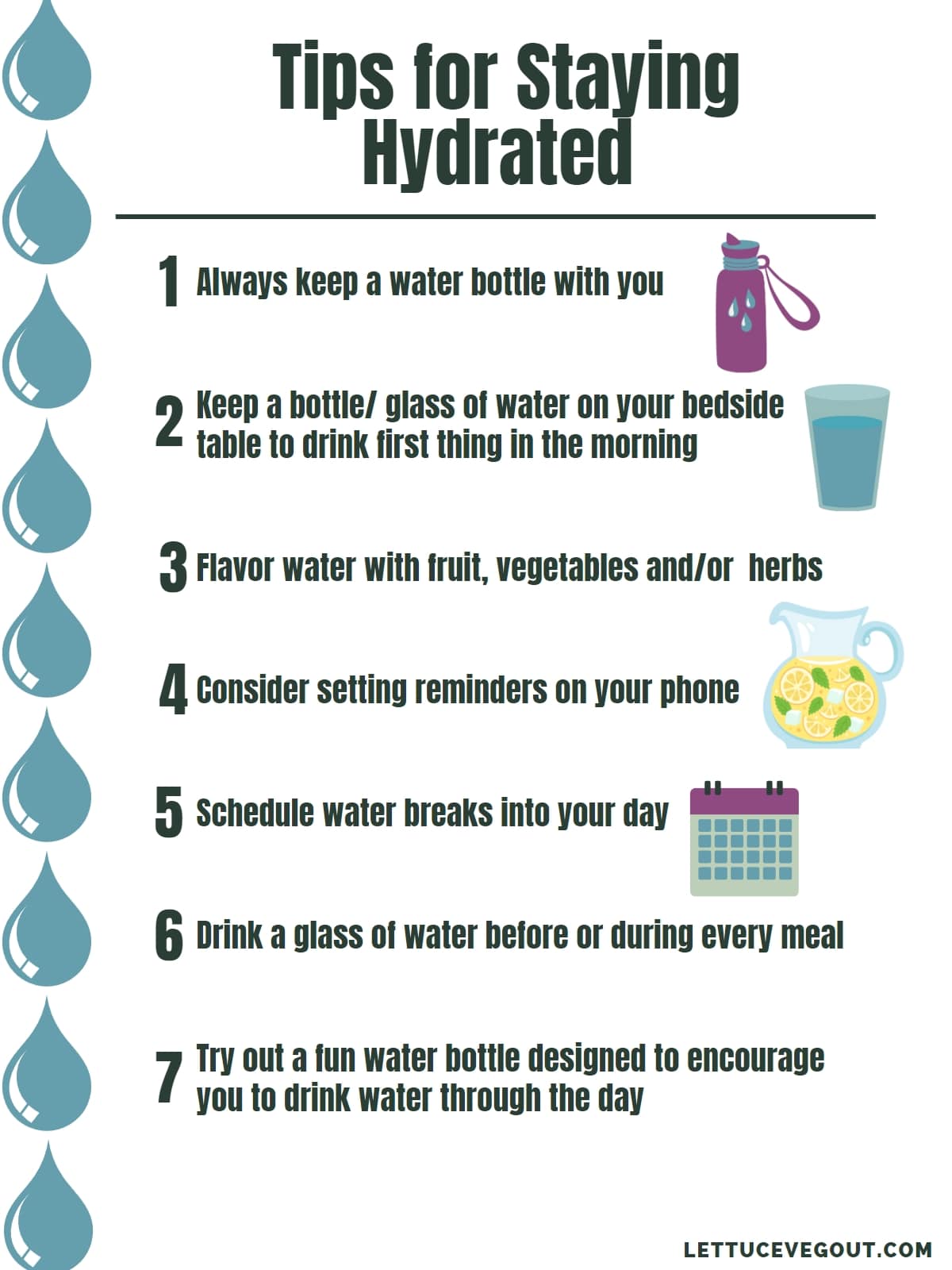 Infographic of seven tips for staying hydrated.